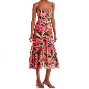 FARM RIO LEOPARD FOREST Cotton MIDI SUMMER DRESS Size M